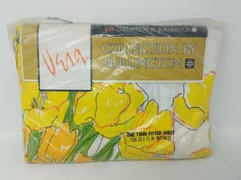 Vera Neumann Burlington Twin Fitted Sheet MCM Floral Cottage Daffodil Yellow VTG - £31.13 GBP