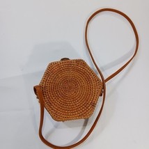 Hexagonal Shaped Natural Handwoven Rattan Lady Women's Bag  image 3