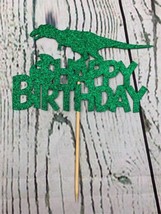 Dinosaur Cake Topper Green Glitter TRex Happy Birthday Party Cake Decor Dino - £9.71 GBP