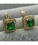2Ct Princess Simulated Green Emerald CZ Yellow Gold-plated Silver Stud E... - £96.16 GBP