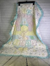 VTG Precious Moments Our Baby Quilt Blanket Pastel Colors Window Blue Trim - $38.12