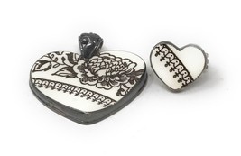 925 Heart Shape Pendant &amp; Ring Set China Baroque UNIQUE - $54.45