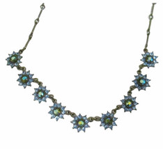 Avon Sparkling Blue Crystal Rhinestone Flower Necklace 15&quot; + 3&quot; extender 2005 - £12.78 GBP