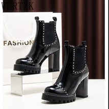 Women&#39;s Fashion Boots High Heels Solid Black Rivet Anckle Boots For Ladies Lace  - £46.24 GBP
