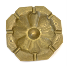 Ashtray Bowl Etched Engraved Daisy Solid Brass Vintage Made in India 6.5... - £11.84 GBP