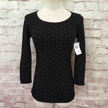 A Pea In The Pod Black Polka Dot Maternity Blouse Top Ruched 3/4 Sleeve XS NEW - £26.13 GBP