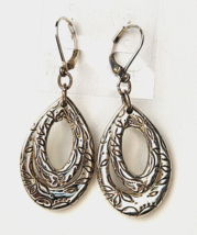 Premier Designs Brooke Antiqued silver plated Teardrop leaf engraved Earrings - £5.48 GBP