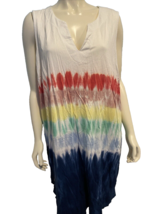 Lands&#39; End White, Red, Yellow Blue Striped V Neck Sleeveless Nightgown 3X - $34.19