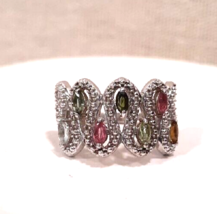 Sterling Silver Very Unique Multi Color Gemstones Size 7 Woven Wire Ring - £18.28 GBP