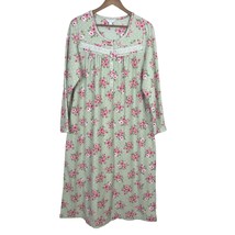 Charter Club Nightgown Large Mint Green Fleece Pink Rose Long Sleeve But... - £15.97 GBP
