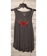 American Eagle Womens Small Tank Top Black White Stripe Floral Embroider... - £11.72 GBP