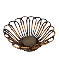 Wooden Flower Basket Bowl Round Tray Woven Bamboo Reeds Tiki Home Decorative - £18.64 GBP