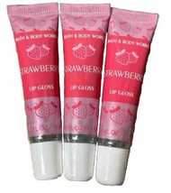 3 Pack ~ Bath & Body Works Erdbeere Lip Gloss & Aromatisiert Brandneu Verpackt - £17.85 GBP