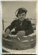 German WWII Photo Panzer Tankman Officer in Headphones Tank Turret 03565 - $14.99