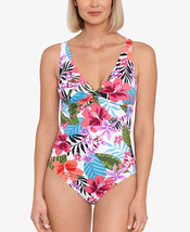 Swim Solutions One Piece Swimsuit White Floral Print Size 12 $99 - Nwt - £21.13 GBP