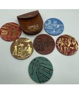 MSM Homeric Coaster Set Home Lines, Set of 6 &amp; Leather Case Vintage MCM - $14.01