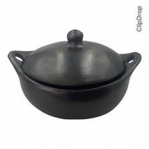 Soup Pot Black Clay Earthen Crock Pot 2.5 Lts Unglazed 100% Handmade in La Chamb - £55.28 GBP