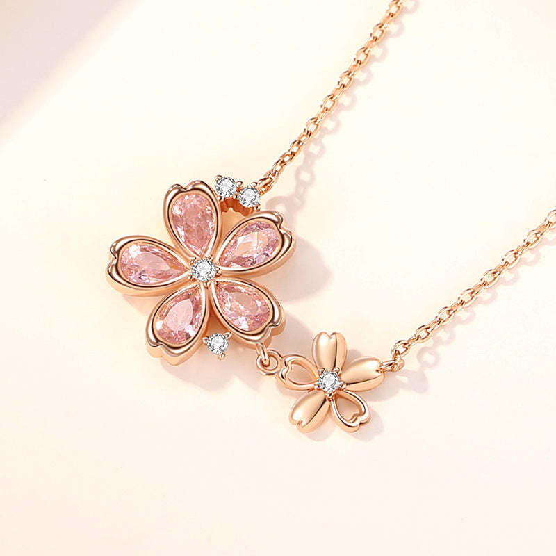925 Silver Pink Sakura CZ Diamond Necklace Item image 3