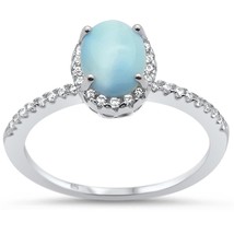 Sterling Silver Natural Larimar &amp; CZ Ring - £27.93 GBP