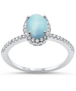 Sterling Silver Natural Larimar &amp; CZ Ring - $47.64 CAD