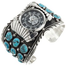 Navajo BIG BOY TURQUOISE CLUSTER WATCH BRACELET, Sterling Silver Cuff Me... - £642.72 GBP+
