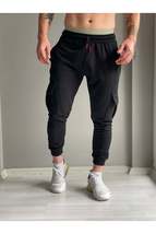 Men&#39;s Black Summer Cargo Pocket Slim Fit Sweatpants Slim Fit Jogger - £19.59 GBP