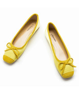 C. Paravano Bowknot Cap-Toe Silk Ballet Flats Elena Yellow 37 womens US ... - $27.60