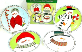 Oneida Fiddlestix Frosty Folks Snowman Dessert Plates Stoneware 8 1/4&quot;  NIB - £14.10 GBP