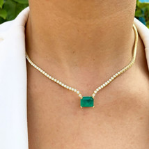 4Ct Cut Lab-Created Emerald &amp; Cz Women&#39;s Tennis Choker Necklace in 925 Silver - £163.55 GBP
