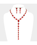  Marquise Crystal Rhinestone Oval Link Red Bib Evening Necklace And Earr... - $55.00