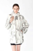 New Women Fashion Real Rabbit Coat Mandarin Collar Natural Jacket Long Customize - £109.73 GBP