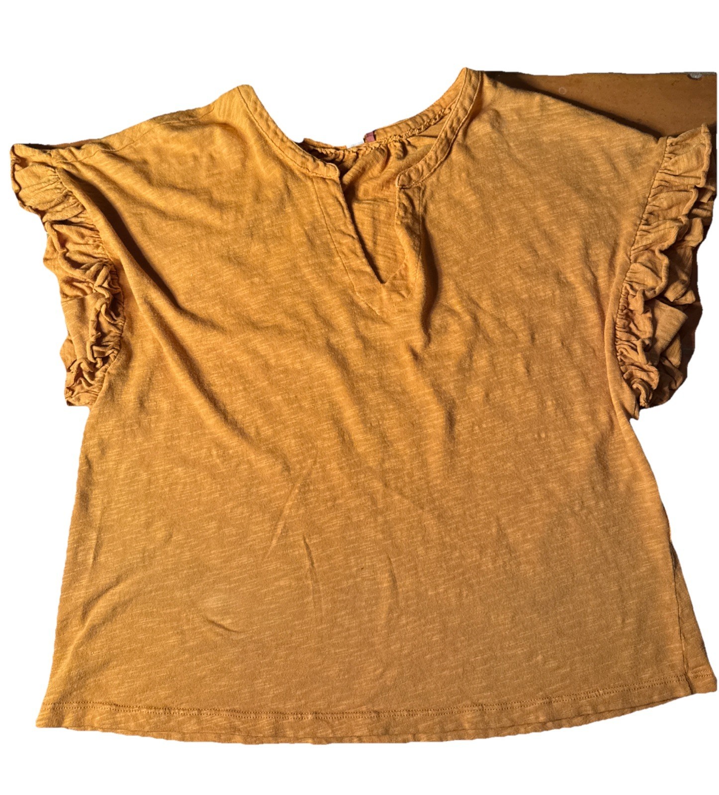 Pilcro Anthropologie Top Womens S Gold  Ruffle Short Sleeve Shirt Blouse - $18.62