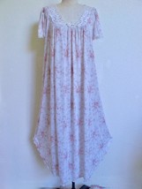 Miss Elaine Silky Wide Sweep Long Nightgown S M Rose Floral Print Soft Nylon - £35.96 GBP