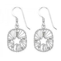 Sterling Silver Hand Woven Wire and Bead Star Earrings - $240.87 MXN