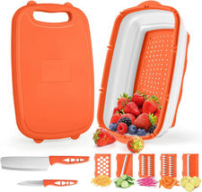 Camping Cutting Board 9-in-1 Collapsible Cutting Board with Colander Cam... - $16.83
