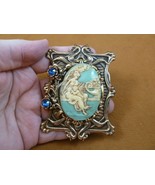 (CL1-56) WOMAN CHERUB white + blue CAMEO floral brass pin Pendant Jewelr... - $558.59 MXN