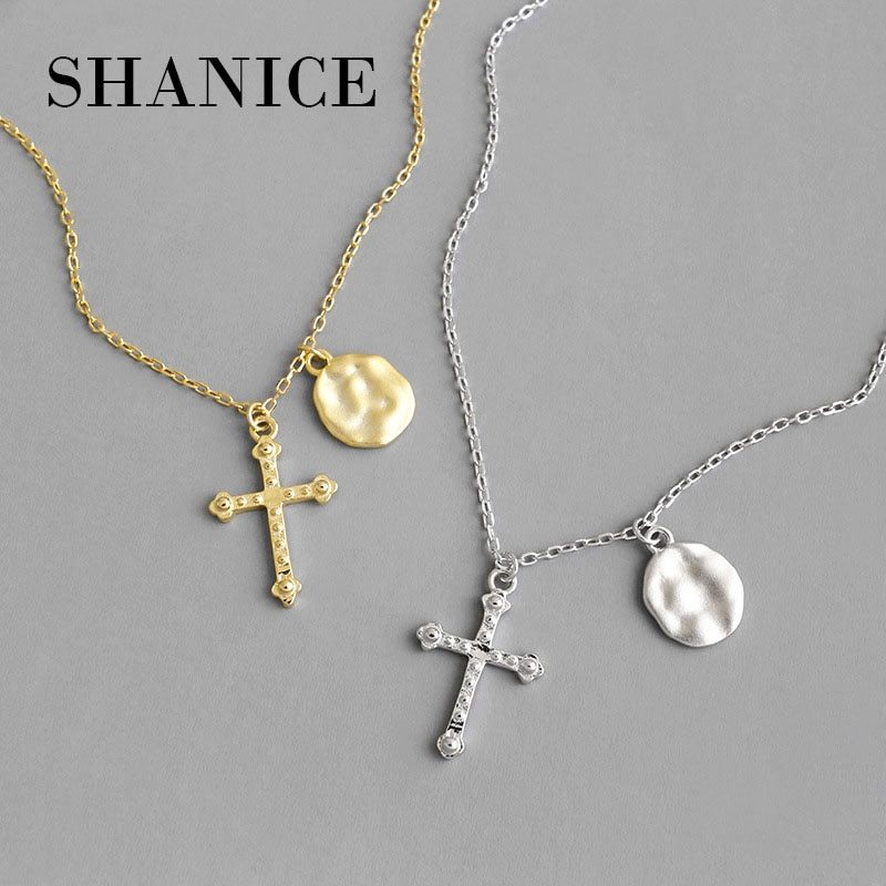 SHANICE S925 Sterling Silver Necklace INS Cross Geometric Round Card Long Sweate - £14.58 GBP