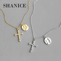 SHANICE S925 Sterling Silver Necklace INS Cross Geometric Round Card Long Sweate - $18.24
