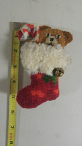 Homemade Cross Stitch Christmas Ornament Bear Candy Cane Stocking - £7.91 GBP