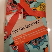 Craft Fabric, Fat Quarters, set of 5, Owls Mushrooms Birds Leaves Fabric Pieces image 4