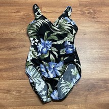 Lands End Womens Black Blue Green Floral Wrap Front One Piece Swim Suit ... - £23.27 GBP