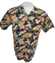 Barco Medical Scrub Shirt M Japanese art kimono print colorful bird pock... - £17.40 GBP