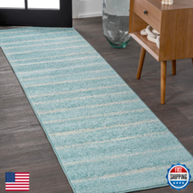 JONATHAN Y Williamsburg Minimalist Stripe Turquoise/Cream Runner Rug, 2x8 - $68.17