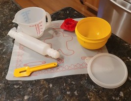 Tupperware Tuppertoys Mix It Set Rolling Pin Pastry Mat Cookie Cutter Spatula - $49.95