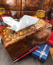 Keepsake handcrafted burl thuya wooden handkerchief holder, Tissue box c... - $137.61