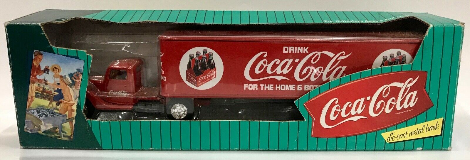 ERTL Coca Cola RED TRUCK TRACTOR & SEMI TRAILER Diecast Metal Bank VINTAGE 1996 - $24.94