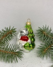 Rabbit hugs a Christmas tree glass Christmas handmade ornament, Christmas - £11.42 GBP