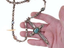 Vintage Native American Sterling cross with turquoise on sterling/mother of pear - £272.39 GBP