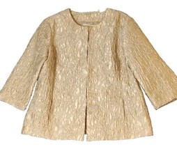 Chico&#39;s Allesandra 3/4 Jacket Golden Beige Textured Dress Coat Womens Large Sz 2 - £23.94 GBP