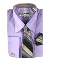 Karl Knox Boys&#39; Lavender Shirt Beige Gray Tie Hanky Set Polyester Cotton... - £19.74 GBP